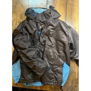 1990's Nike Men's Brown Blue Lined Anorak Jacket Hooded Pullover Size Medium